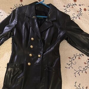 Danier Black Leather Blazer with Gold Buttons